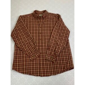 LL Bean Men's Large Heavyweight Flannel Shirt Rust Burnt Orange Plaid Cotton‎